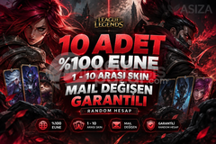 10 Adet LoL EUNE | 1-10 Skin | Mail Değişen
