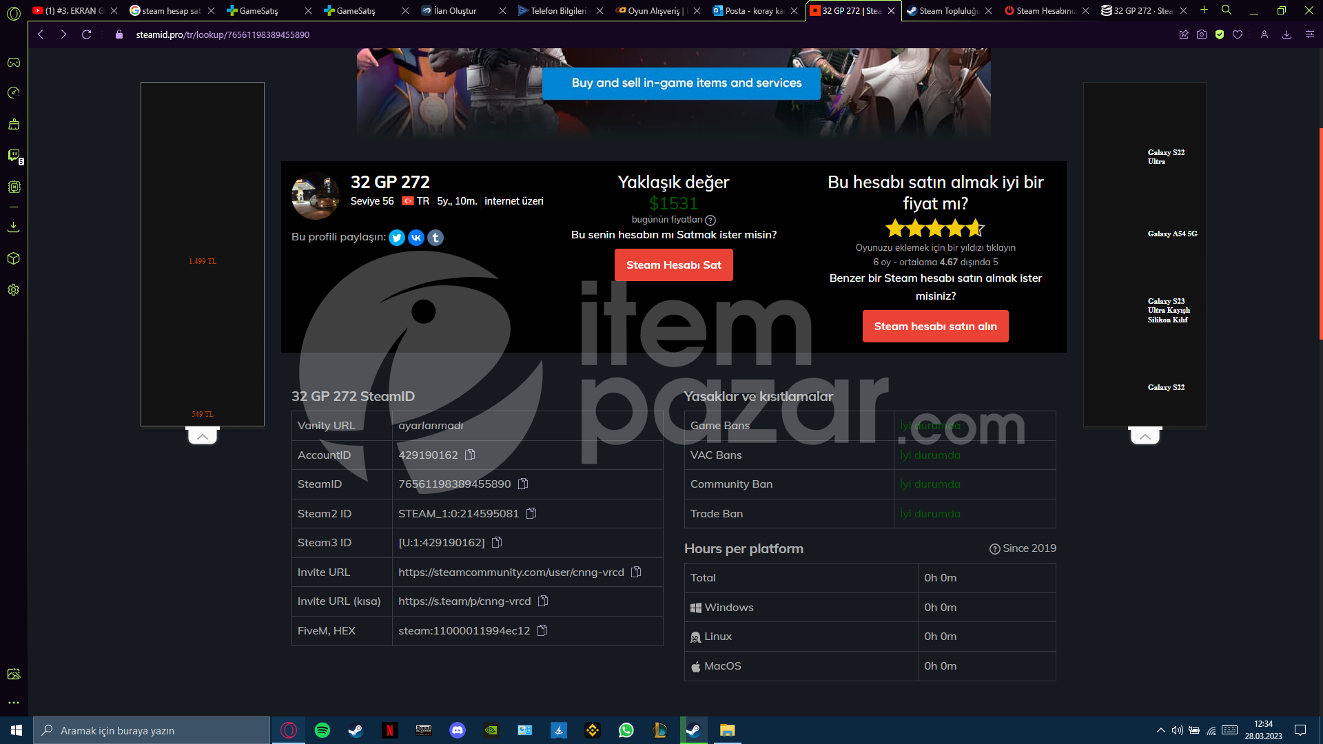 107 OYUNLU 56 LEVEL STEAM HESABI