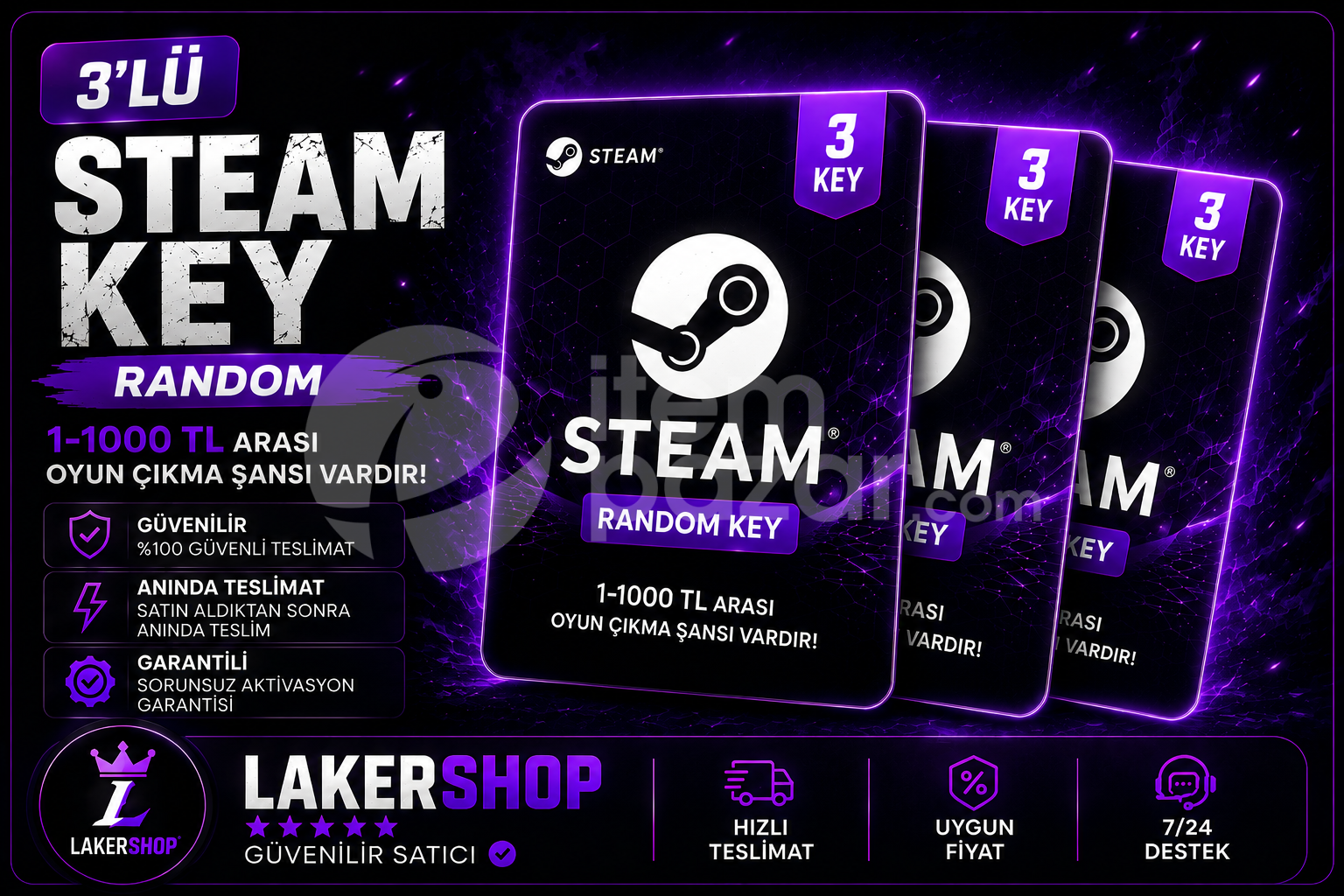 ⭐3 STEAM RANDOM KEY 35,90TL ! ⭐