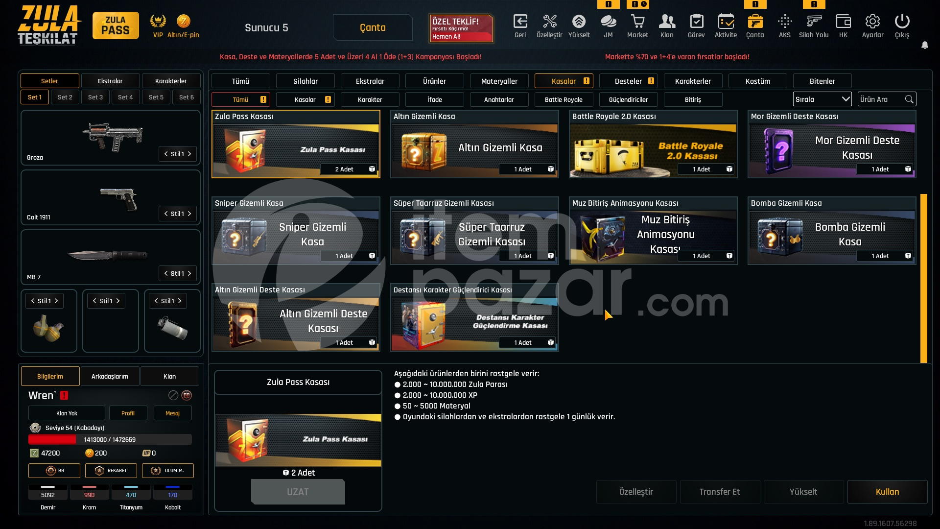 30K Materyalli 54 Seviye Zula Hesabı