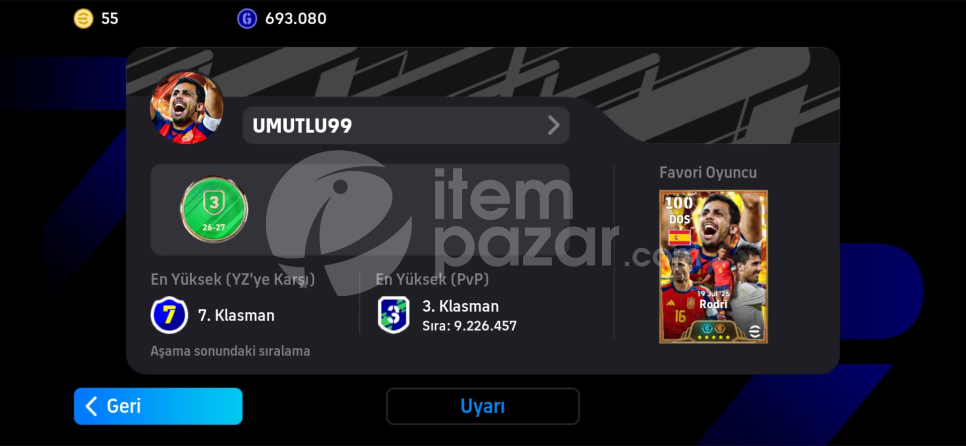 3197KG 108 RODRİ 5 PARALI EFOOTBALL MOBİLE
