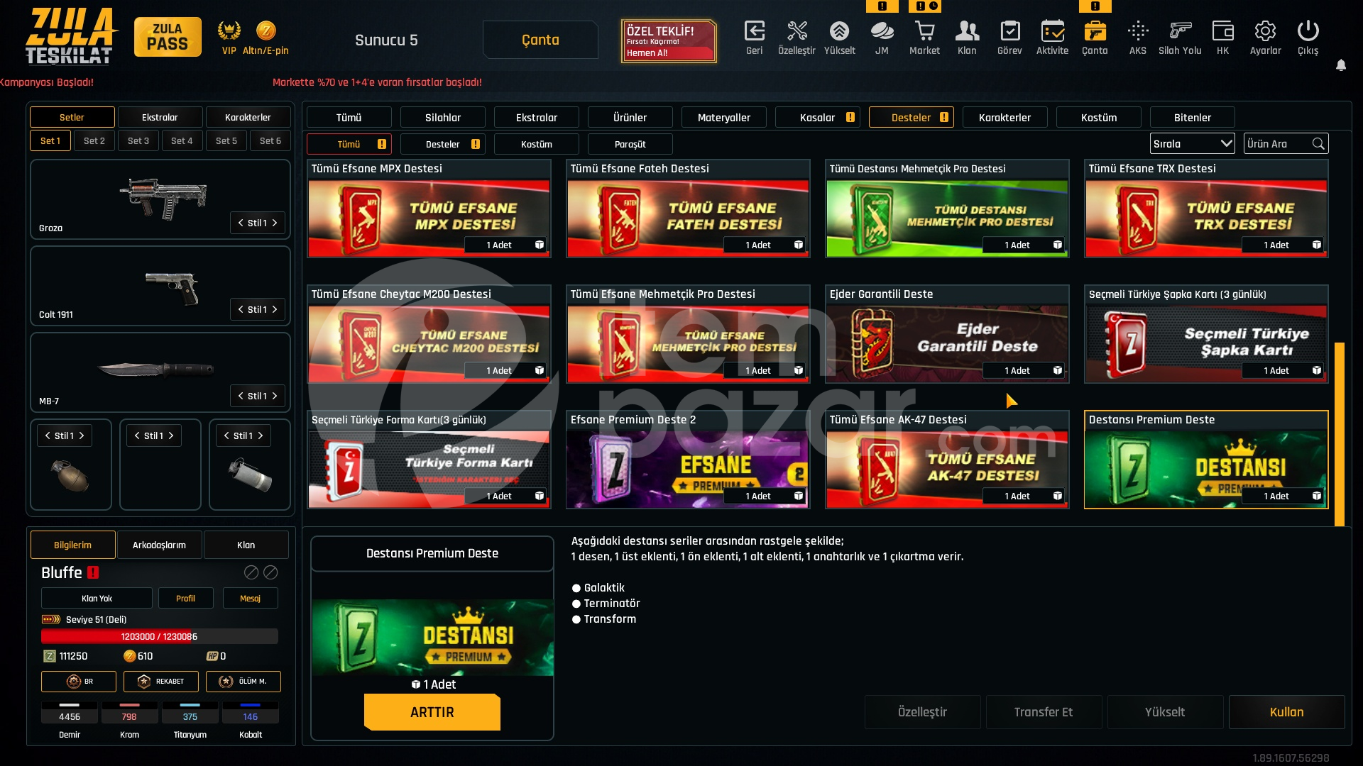 39K Materyalli 51 Seviye Zula Hesabı