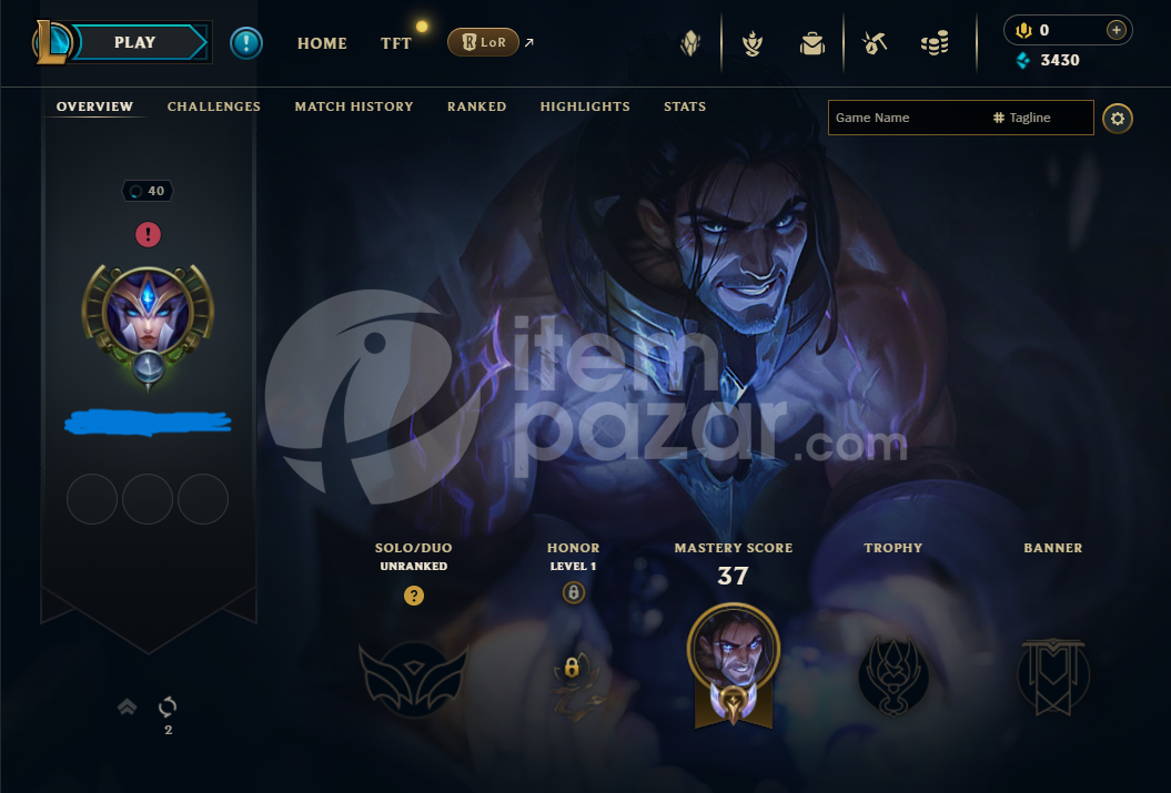 40 LEVEL UNRANKED İLK MAİLLİ HESAP 