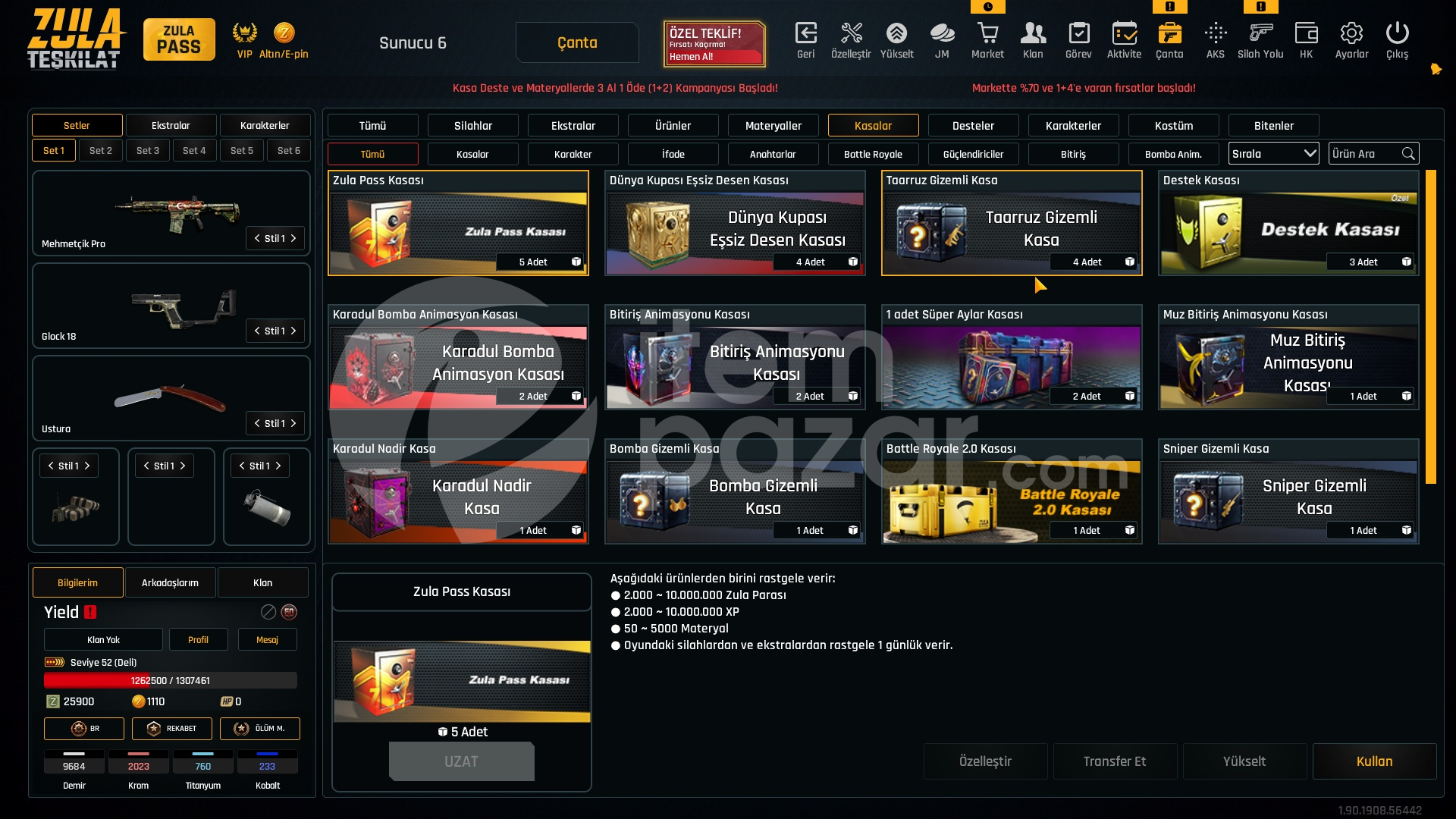 44K Materyalli 52 Seviye Zula Hesabı