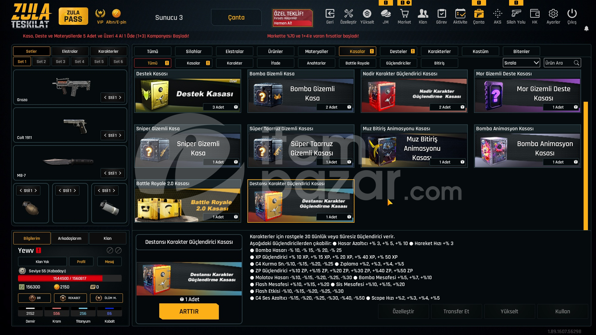 44K Materyalli 55 Seviye Zula Hesabı