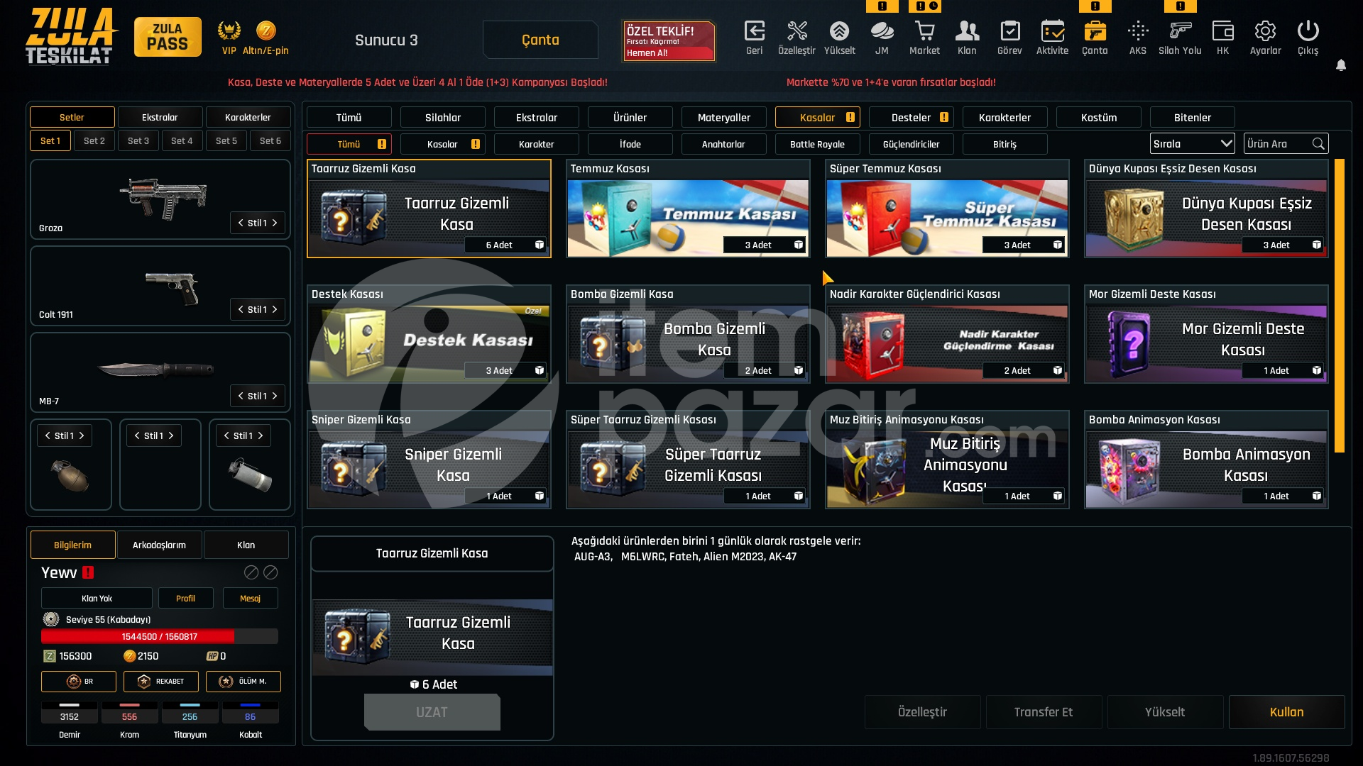 44K Materyalli 55 Seviye Zula Hesabı