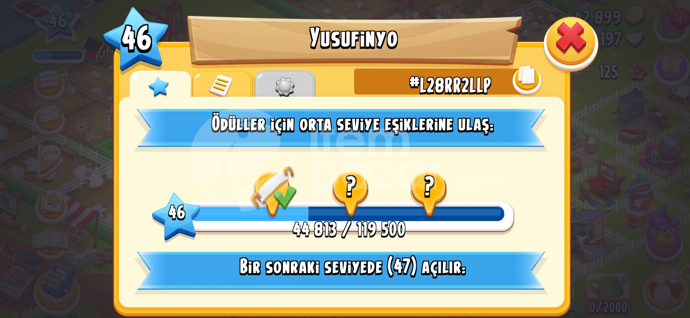 46 level hayday 190 tas
