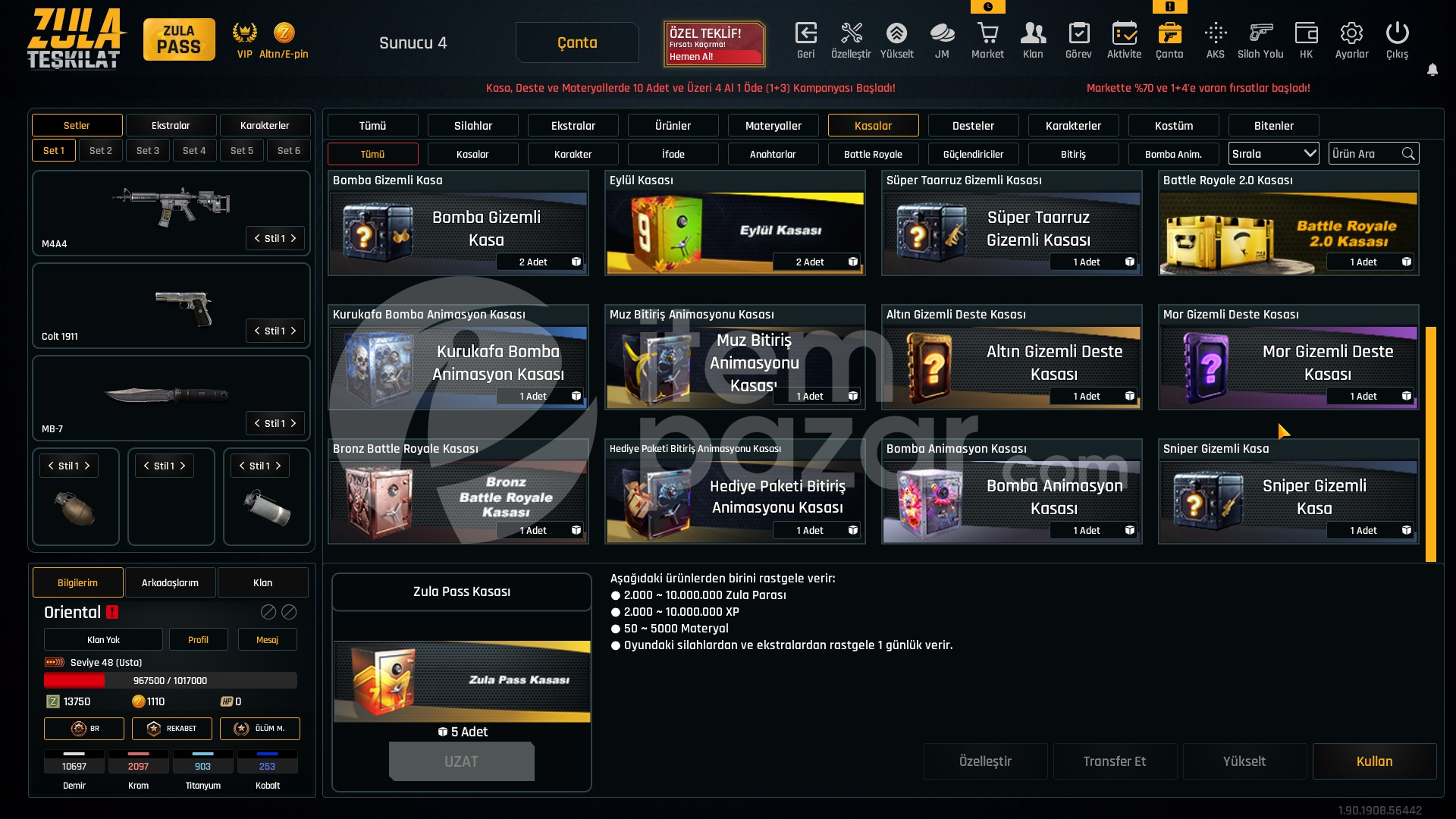 49K Materyalli 48 Seviye Zula Hesabı