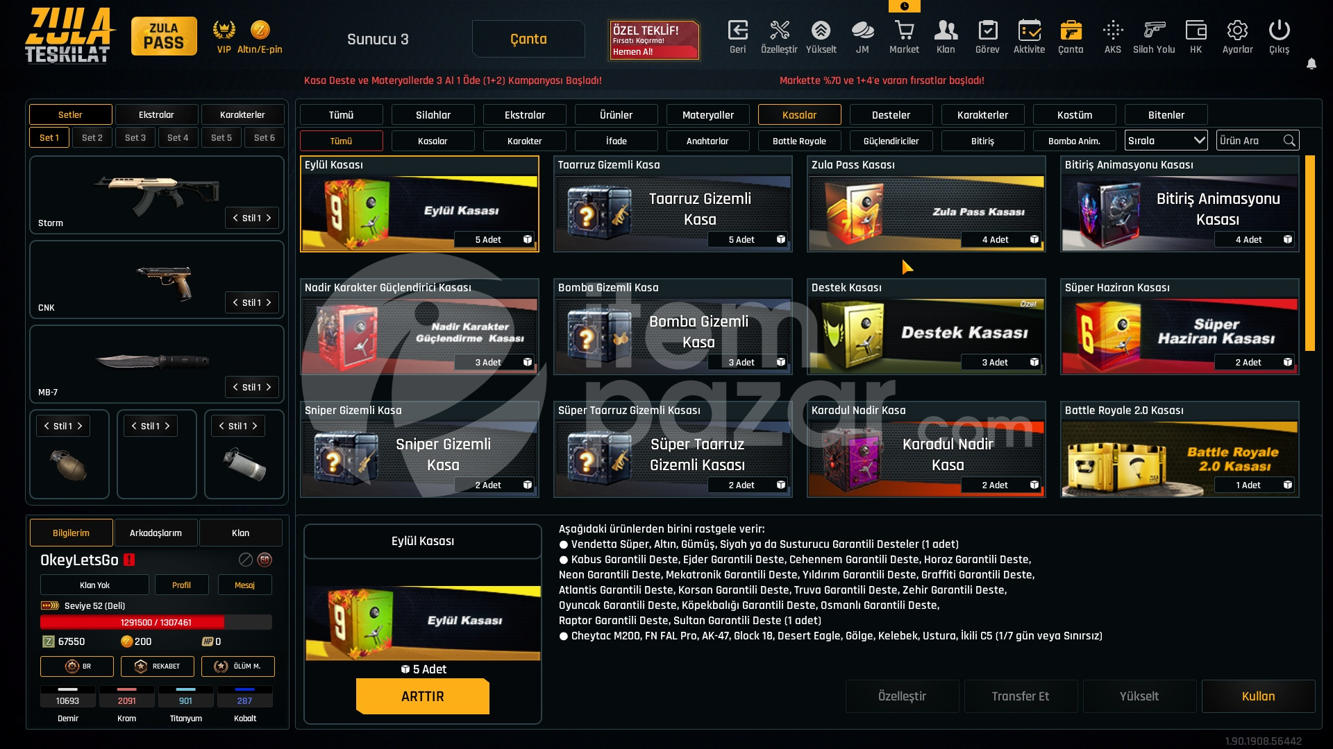 49K Materyalli 52 Seviye Zula Hesabı