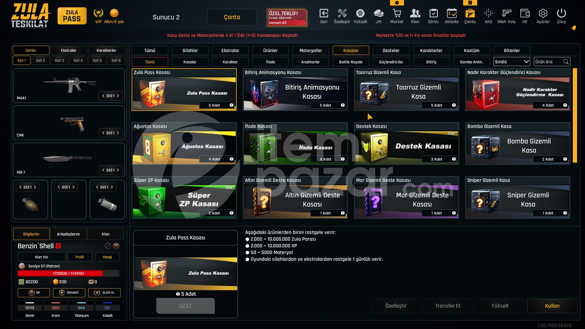 52K Materyalli 57 Seviye Zula Hesabı