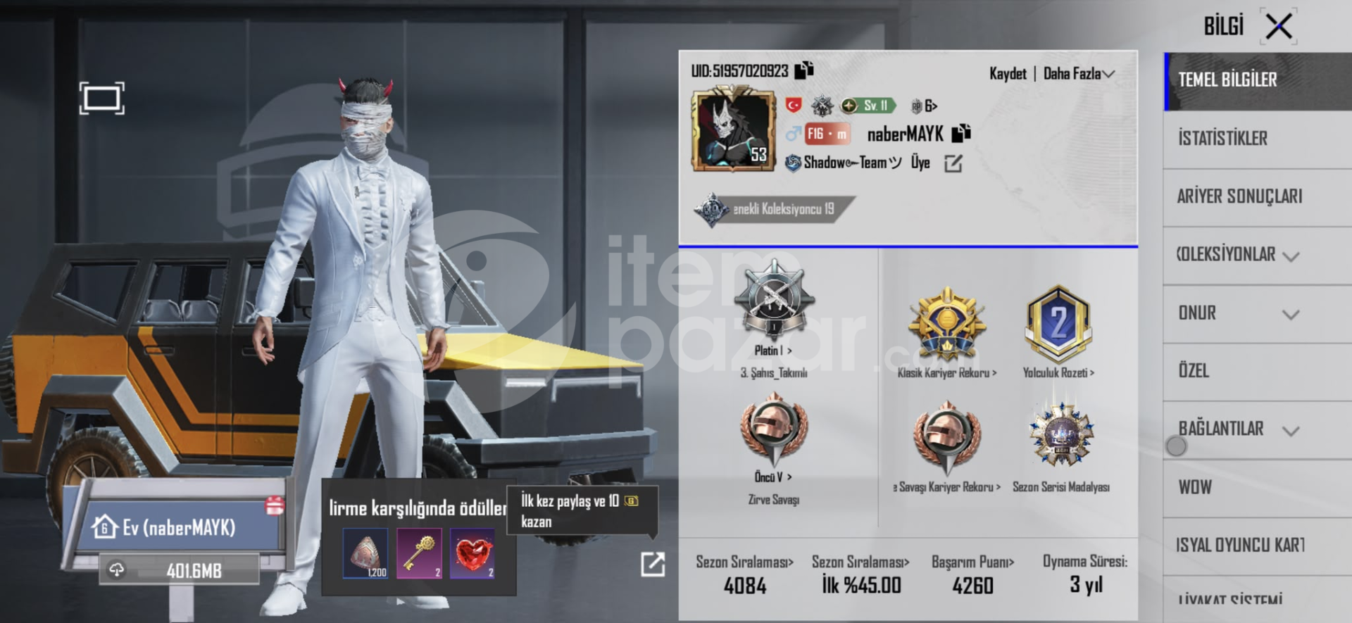 53 LV 60 SKİN PUBG HESAP