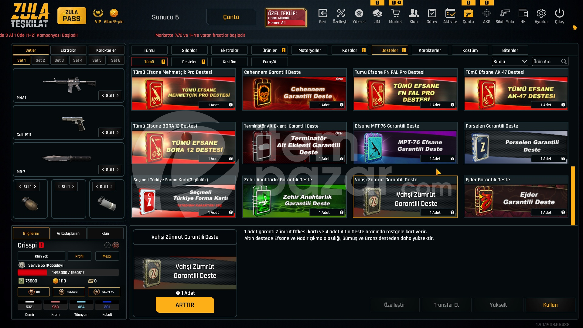 53K Materyalli 55 Seviye Zula Hesabı
