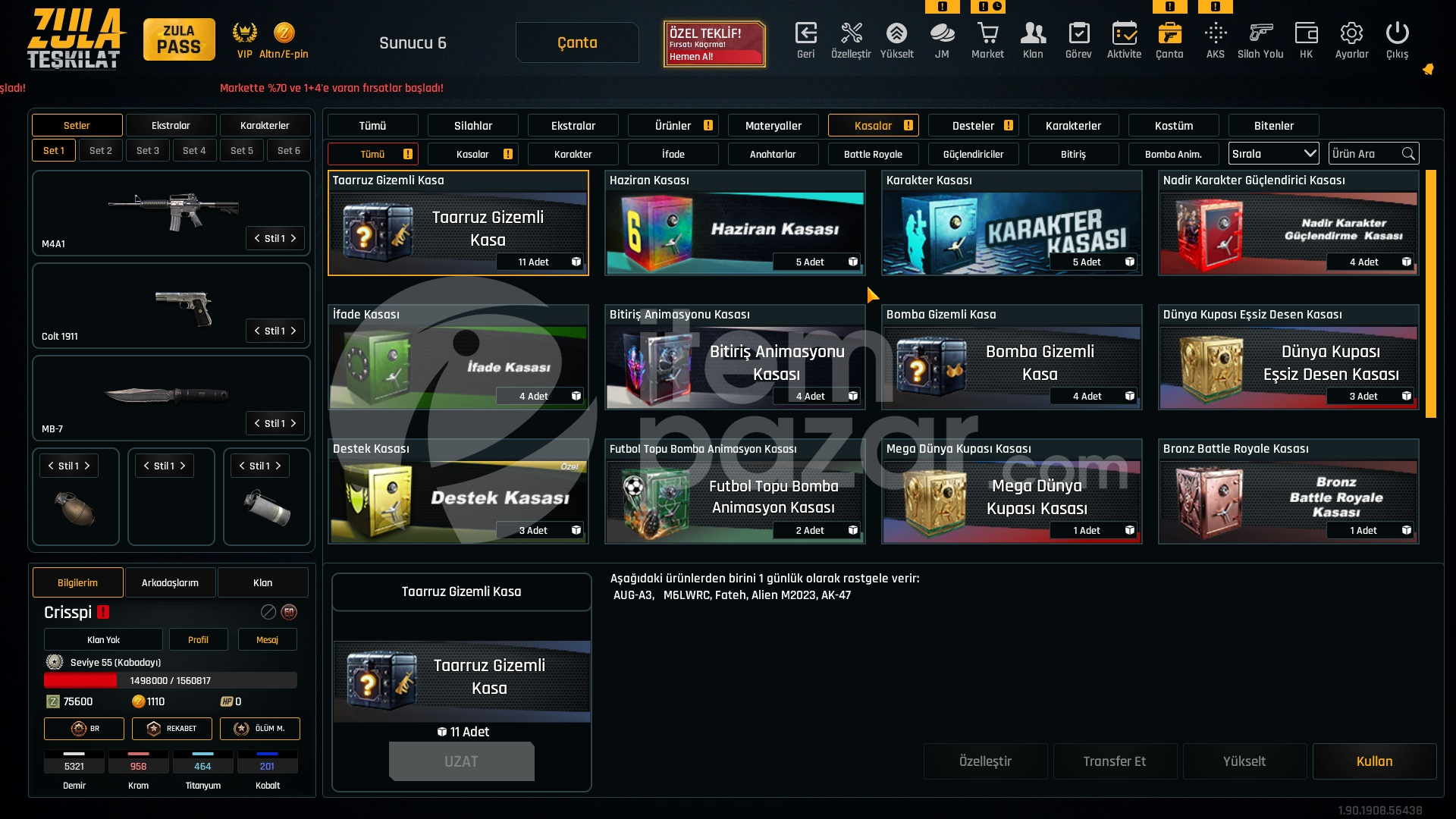 53K Materyalli 55 Seviye Zula Hesabı