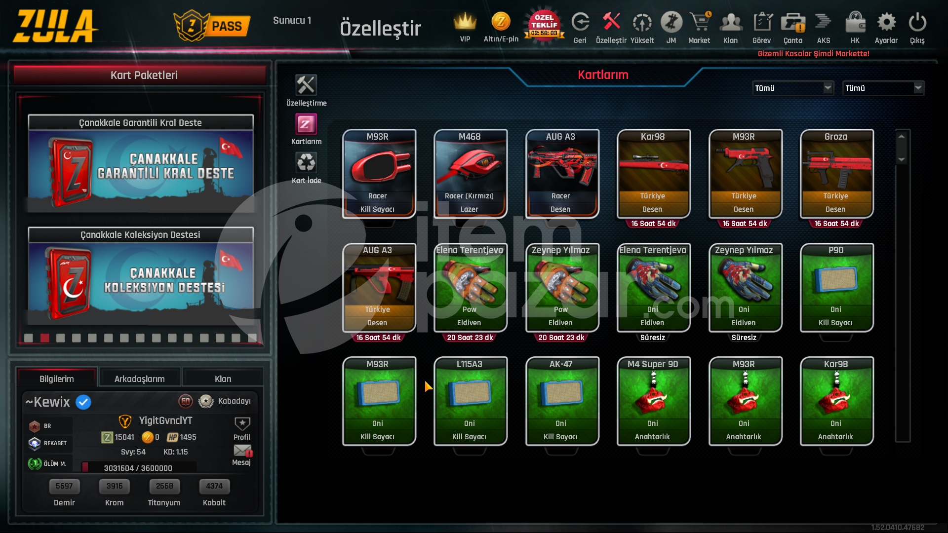 54 Level 1500 Tl değerinde hesab