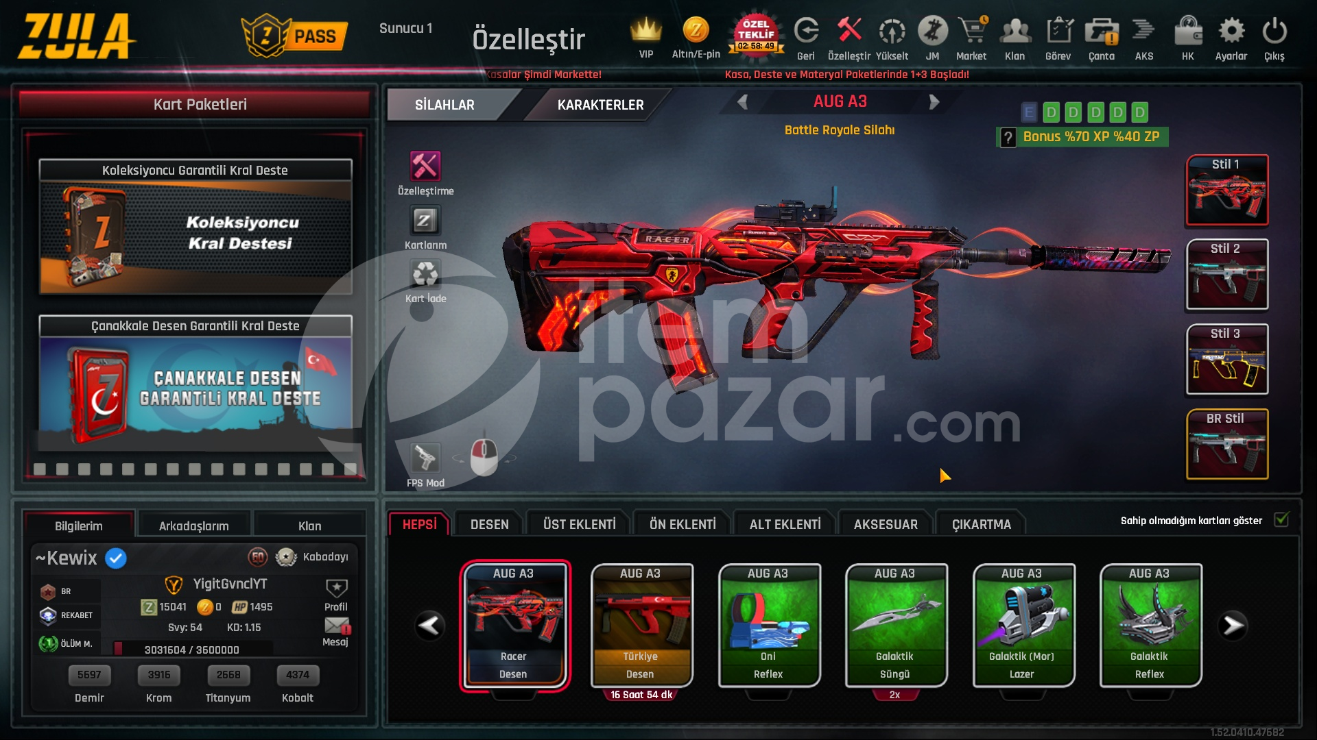 54 Level 1500 Tl değerinde hesab