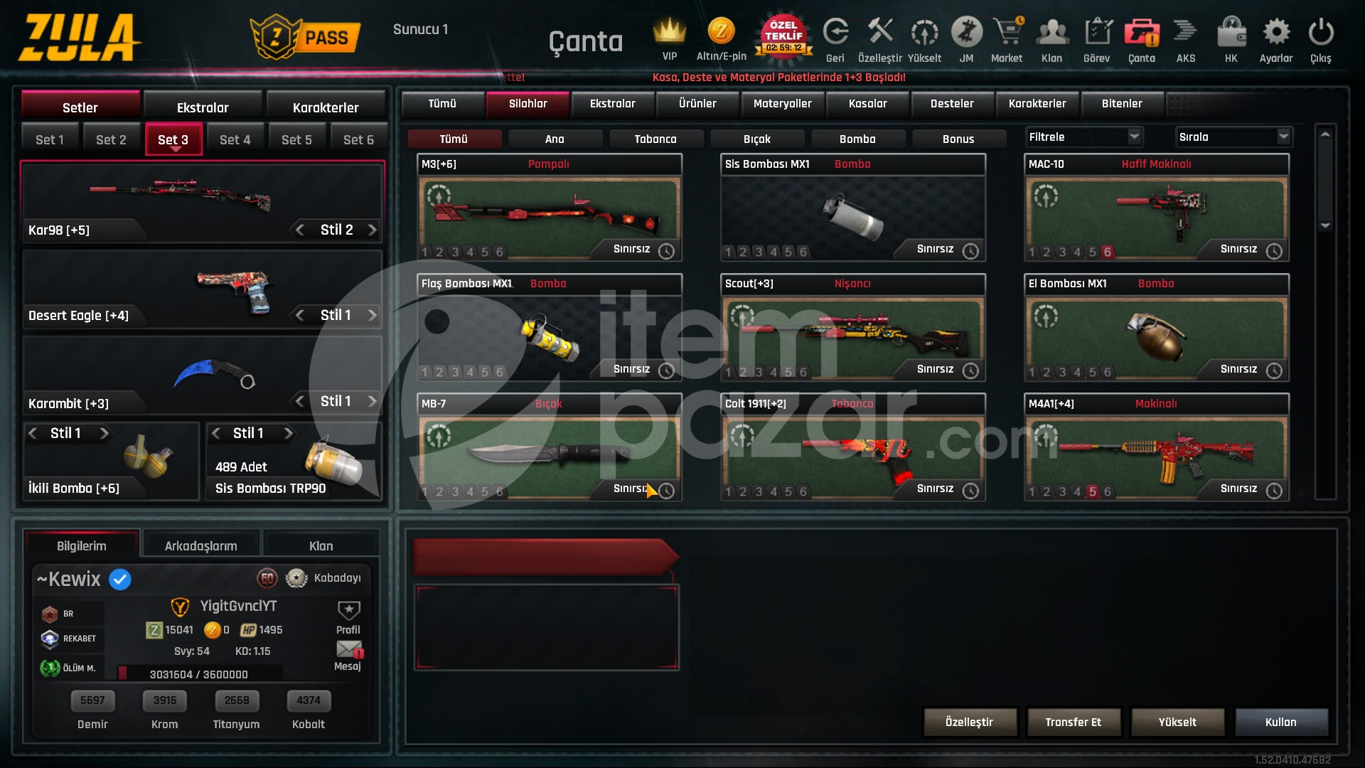 54 Level 1500 Tl değerinde hesab 