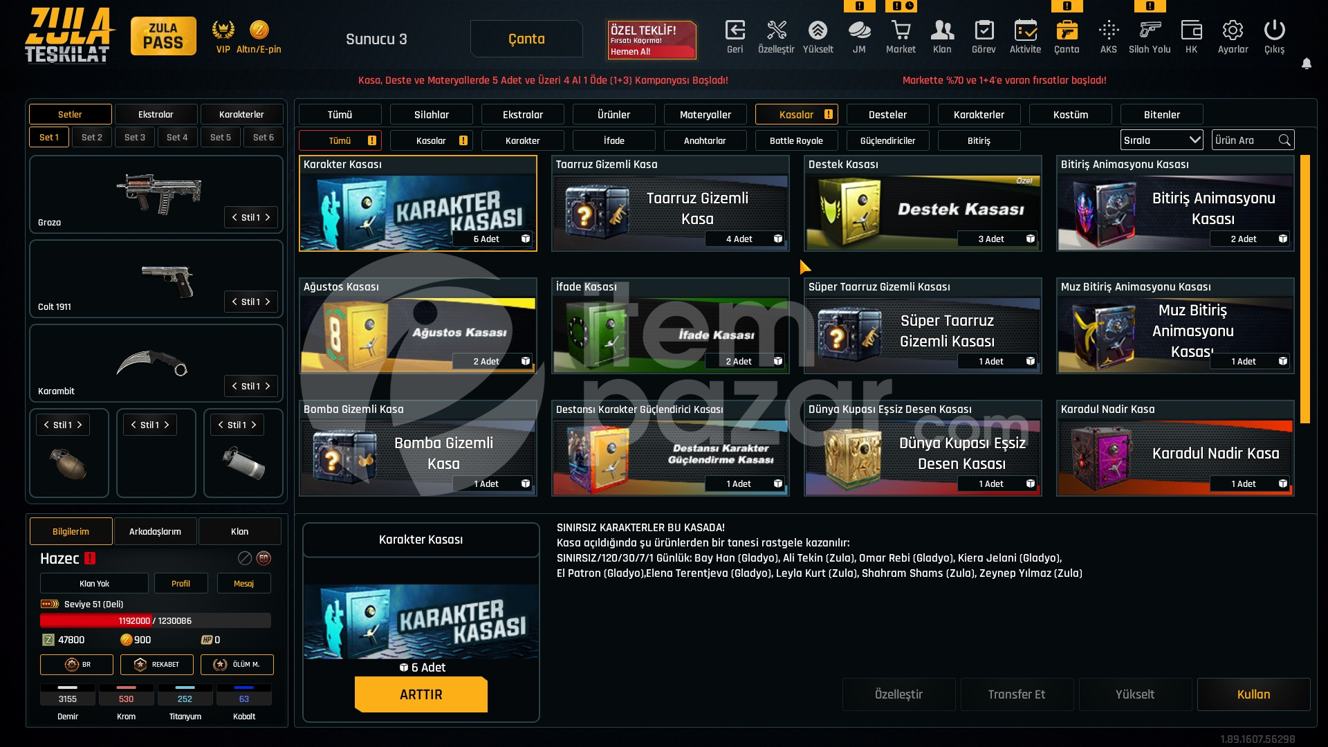55K Materyalli 51 Seviye Zula Hesabı
