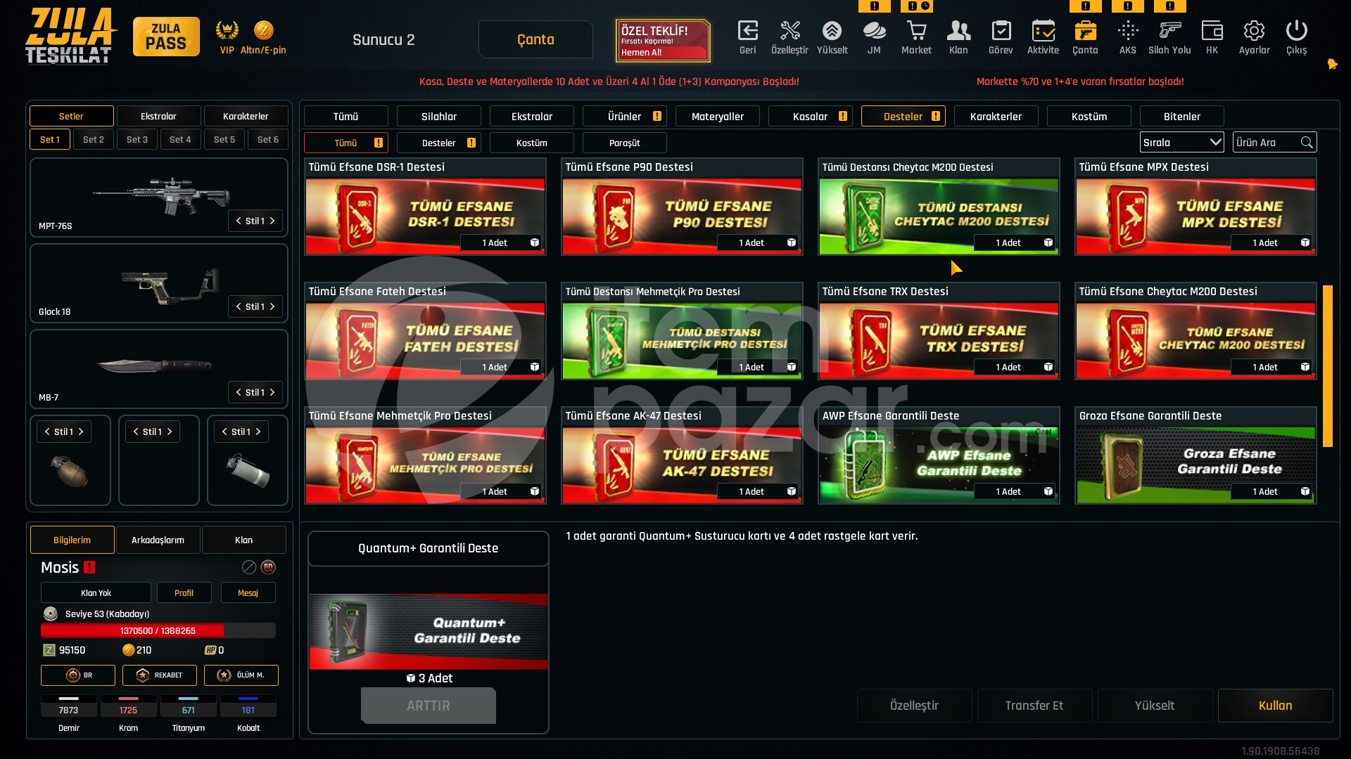 59K Materyalli 53 Seviye Zula Hesabı