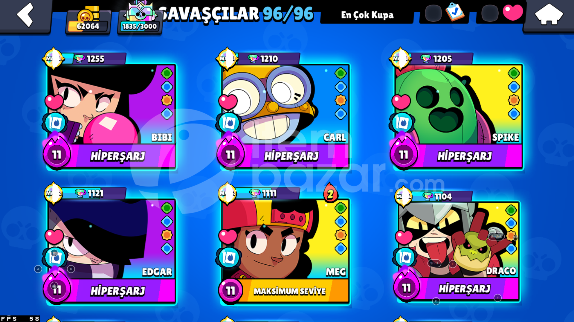 62K MAX+MAX+6K CR ⭐+270 SKİN⭐