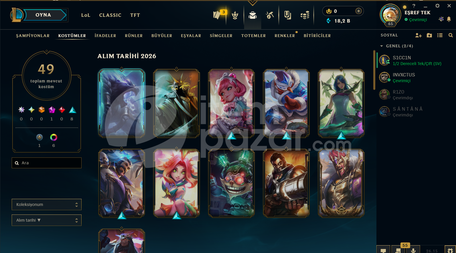 65 Level Altın IV LoL Hesap 70+ Şampiyon