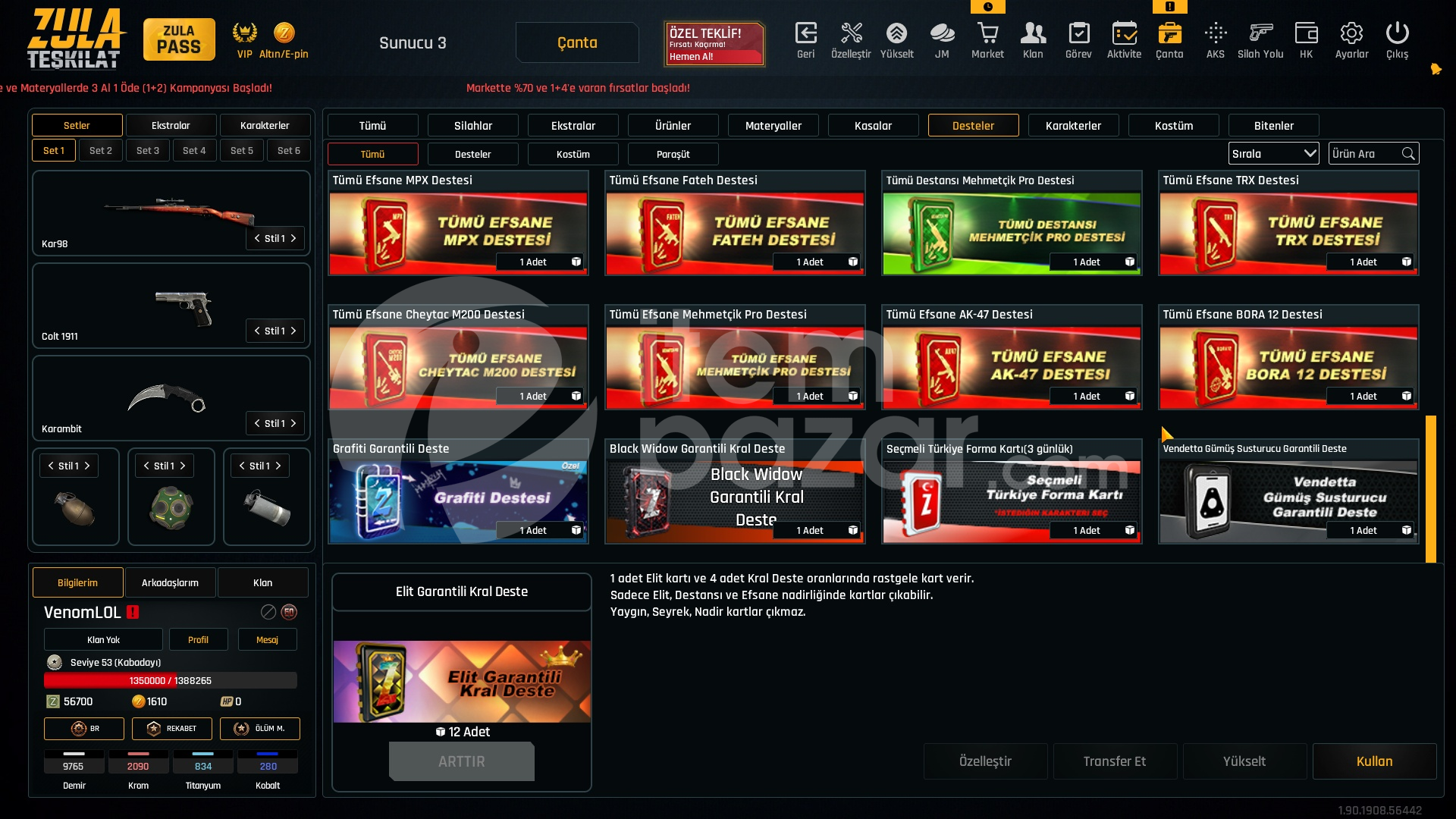 69K Materyalli 53 Seviye Zula Hesabı