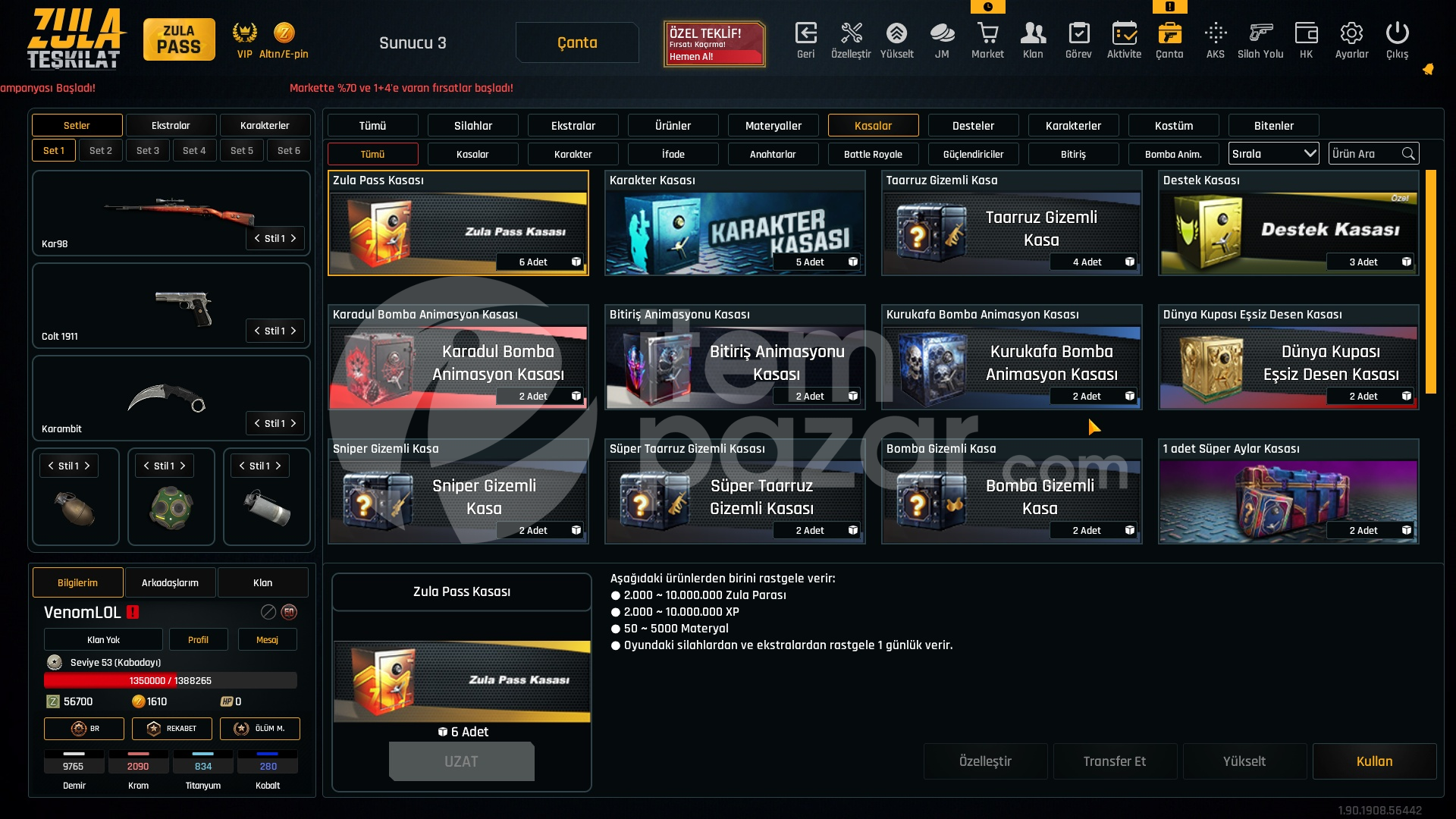 69K Materyalli 53 Seviye Zula Hesabı