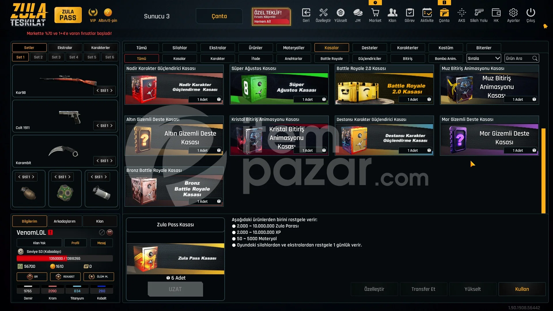 69K Materyalli 53 Seviye Zula Hesabı