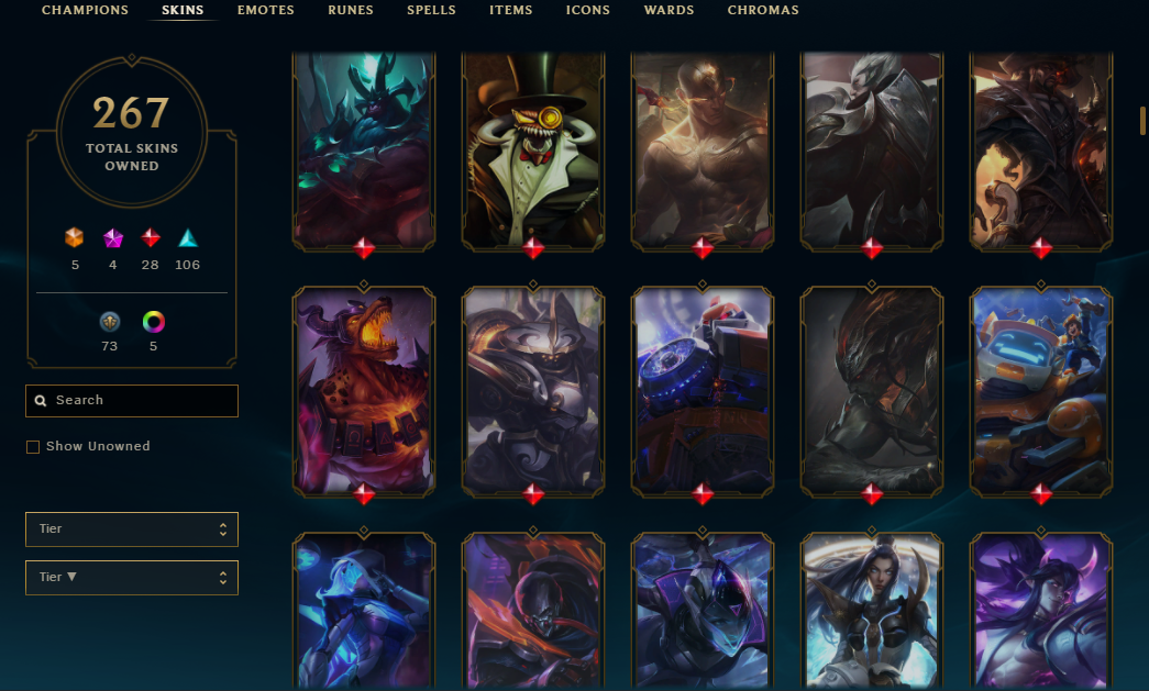 6K LOL + 2K TFT YATIRILMIS 267 SKIN HESAP