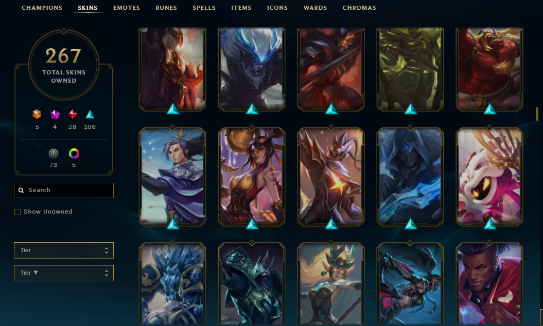 6K LOL + 2K TFT YATIRILMIS 267 SKIN HESAP