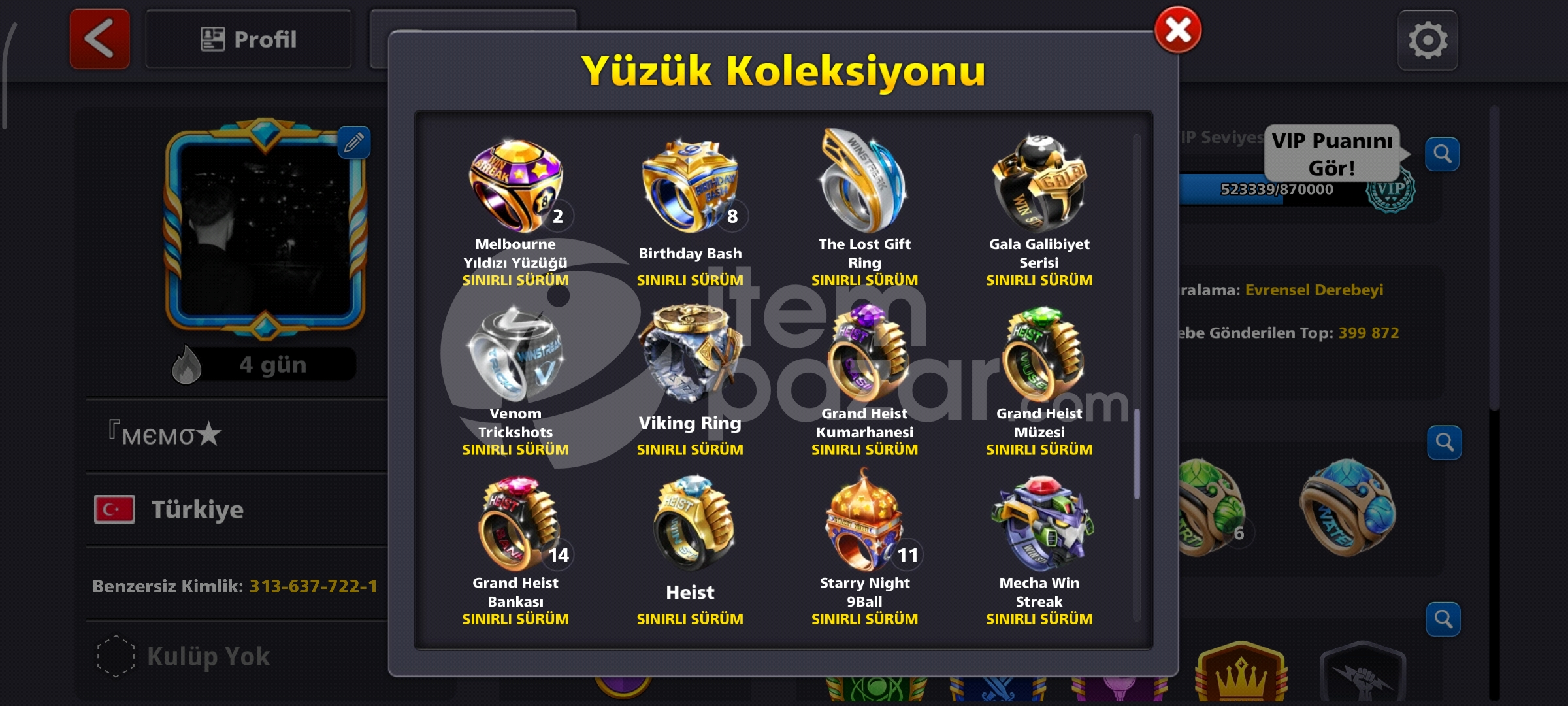 700 Level son uyarılı 8 ball pool hesabı