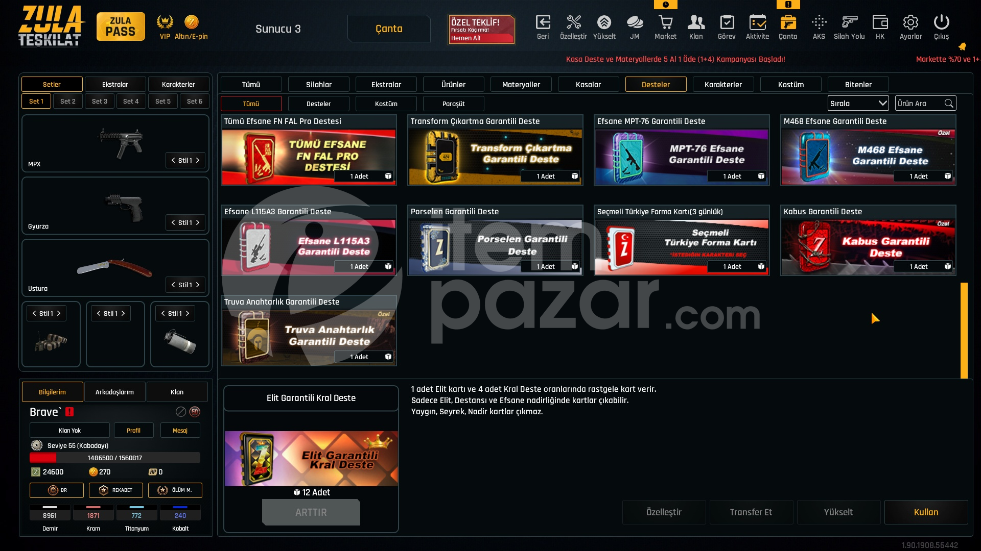 70K Materyalli 55 Seviye Zula Hesabı