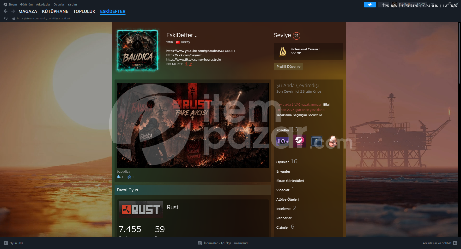 8 K OLMAK UZERE SAATLİ FULL RUST TEMALI HESAP