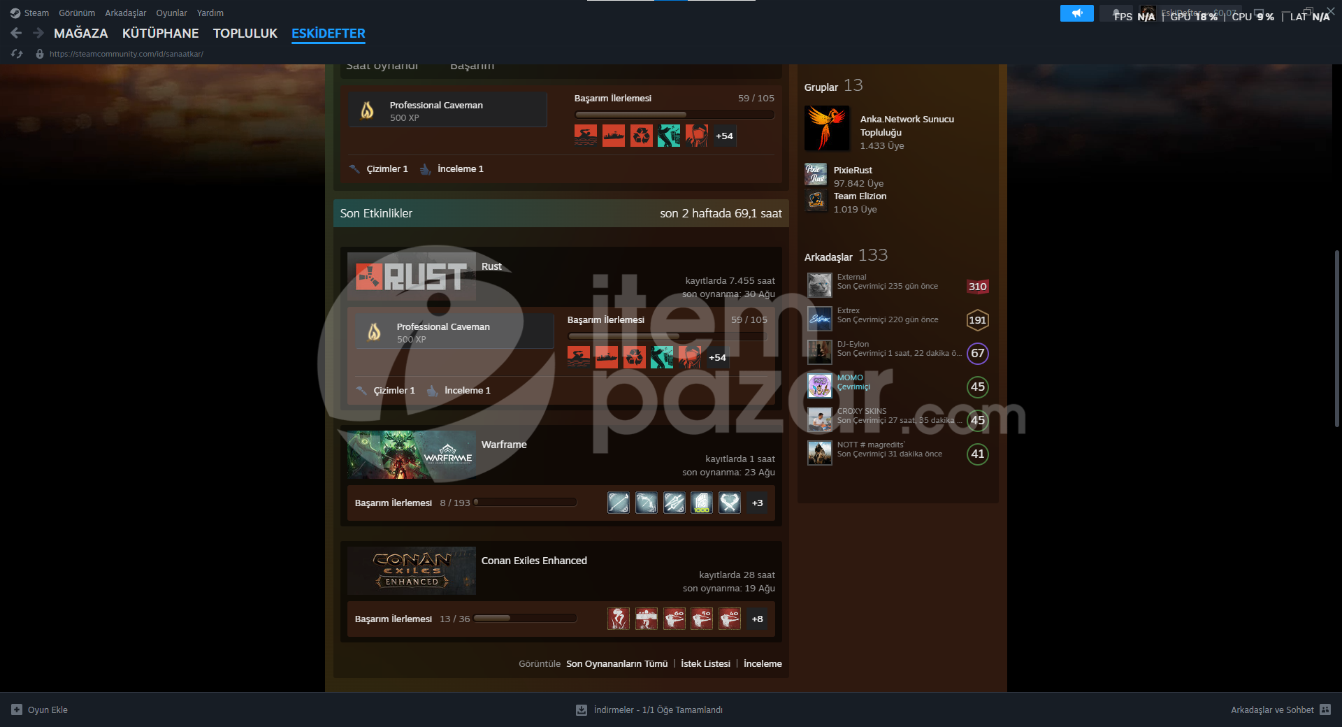 8 K OLMAK UZERE SAATLİ FULL RUST TEMALI HESAP
