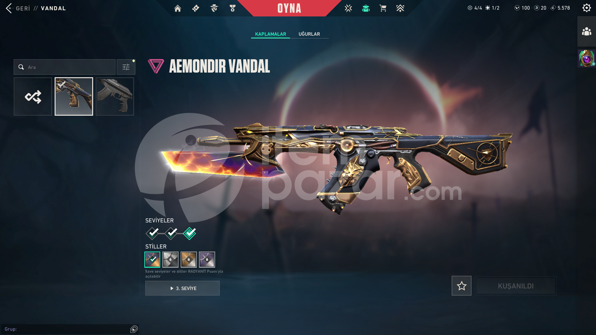 Aemondir Vandal Kaosun Kılıcı Radiant Krizi Cla