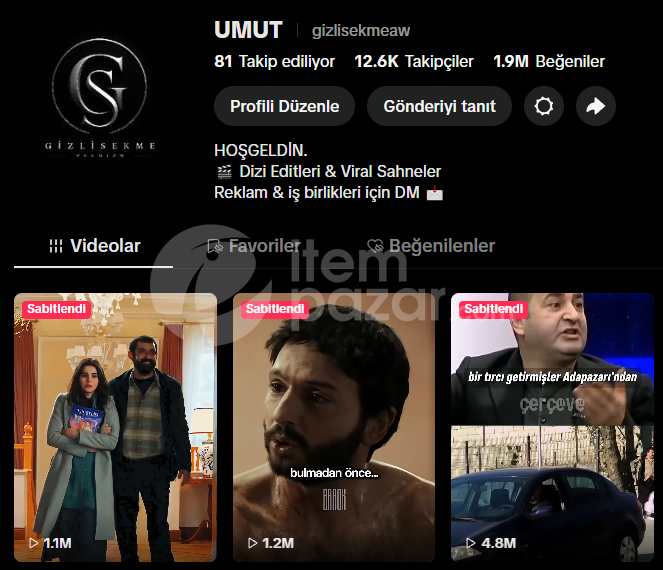  AKTİF KEŞFETTE TikTok Dizi Edit Hesabı | 12.9K