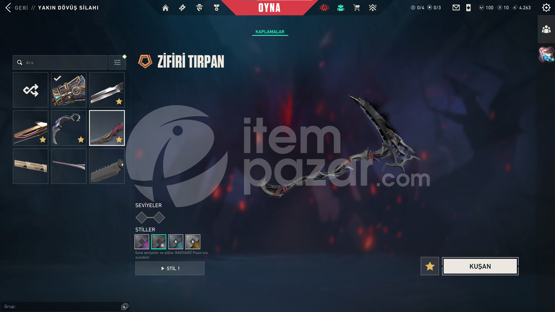 Arcane Set Zifiri Tırpan Yağmacı Karambit Faz