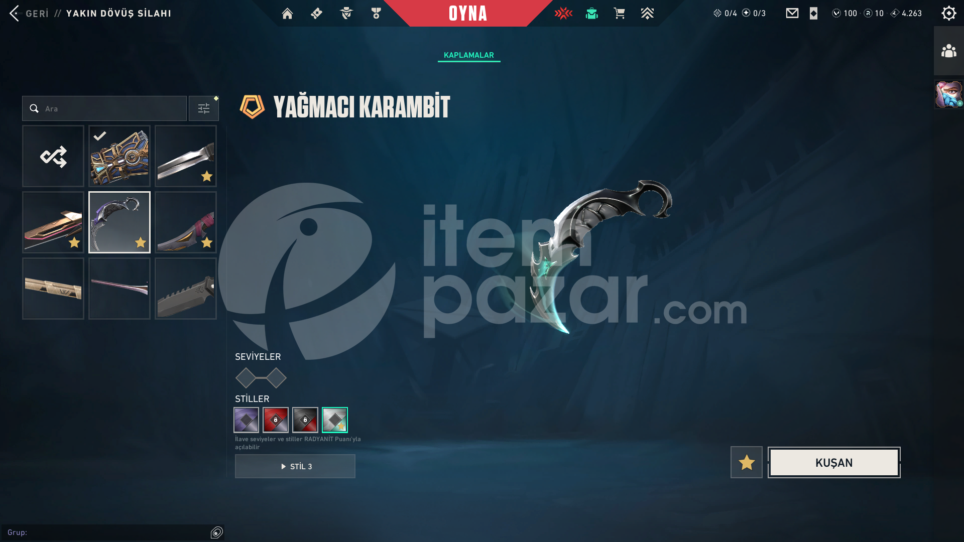 Arcane Set Zifiri Tırpan Yağmacı Karambit Faz