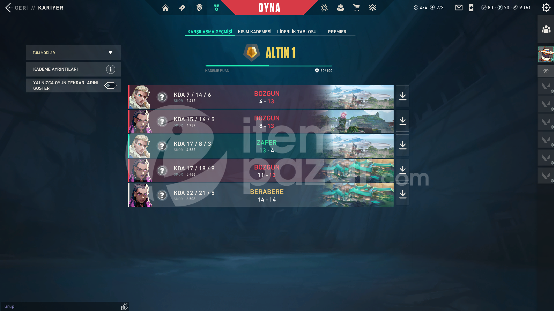 bıçak ve kaos vandallı gold 1 hesap