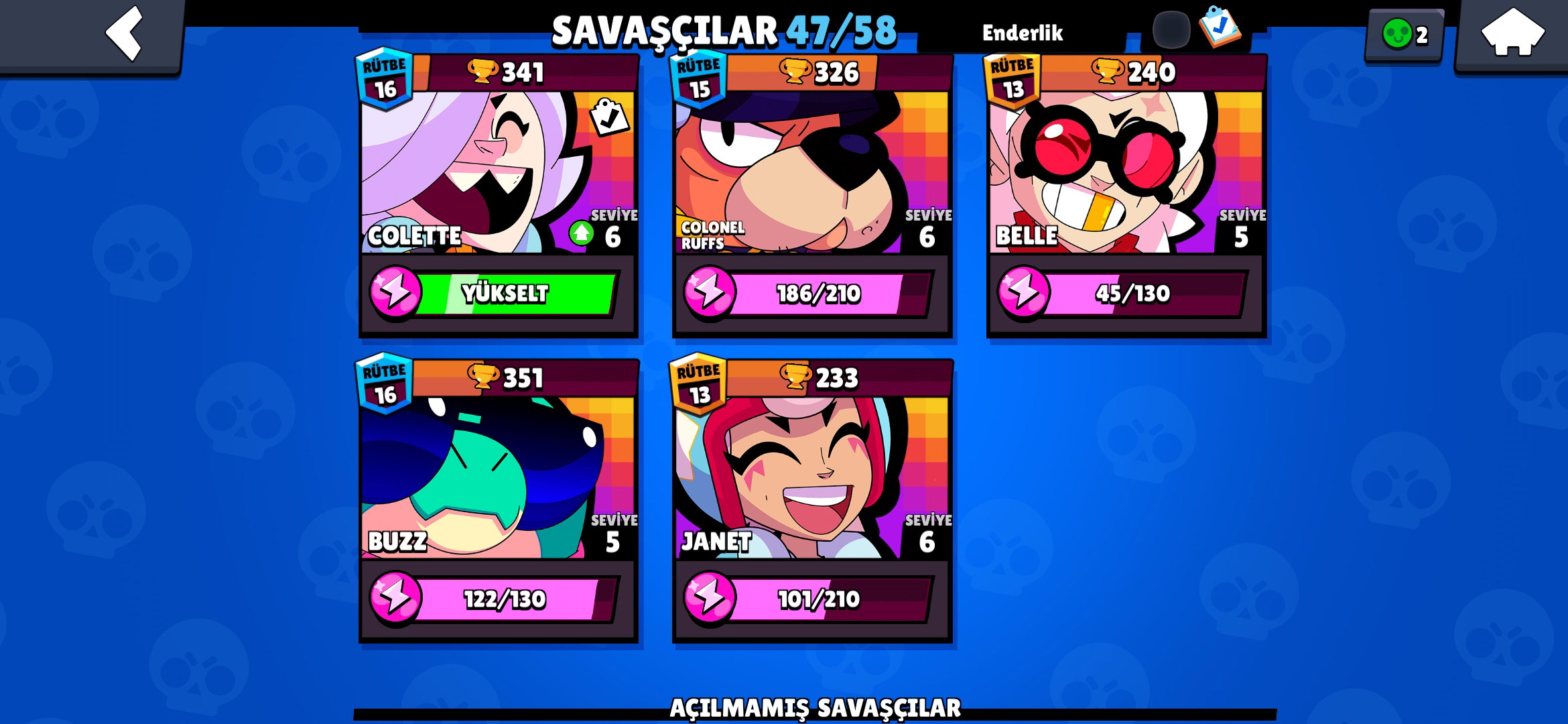Brawl stars 47 karakterli hesap