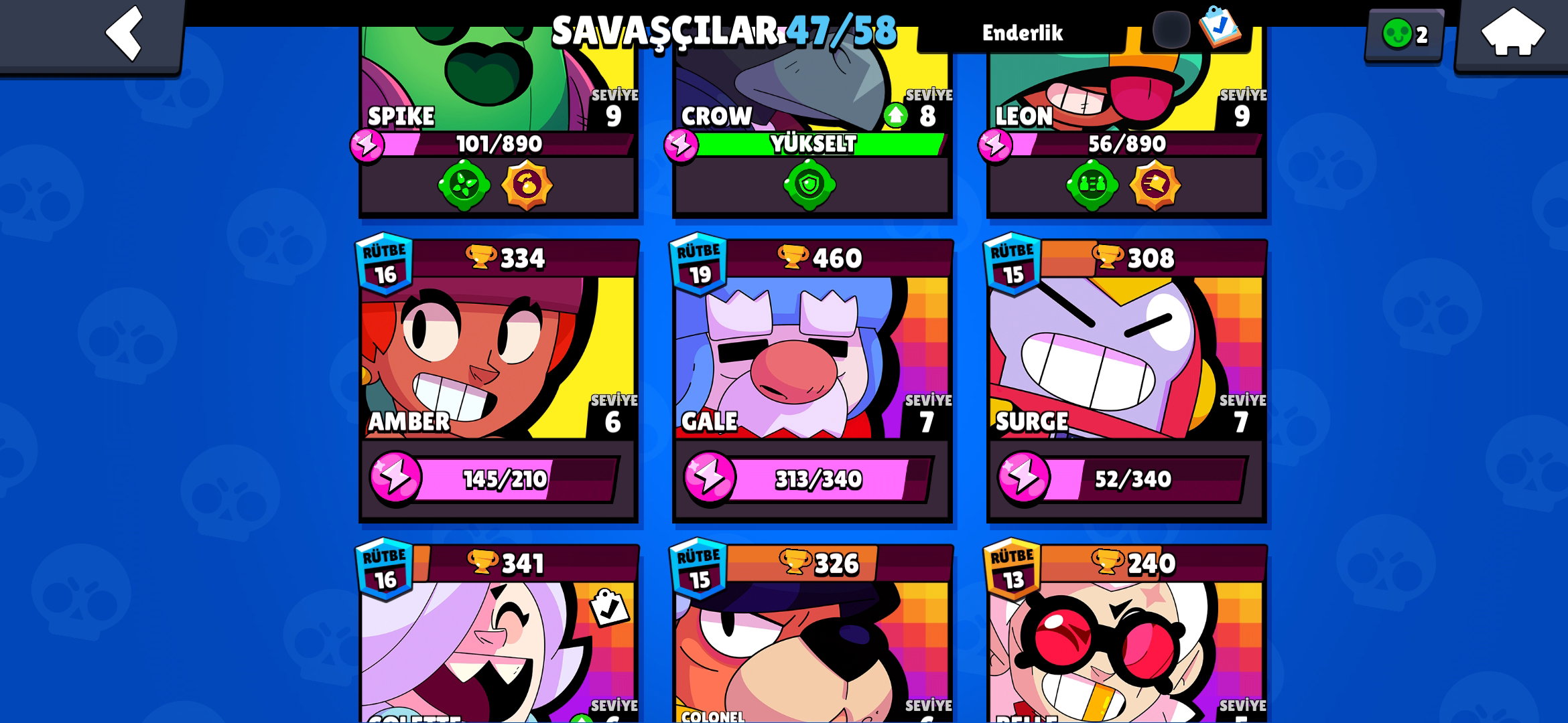 Brawl stars 47 karakterli hesap