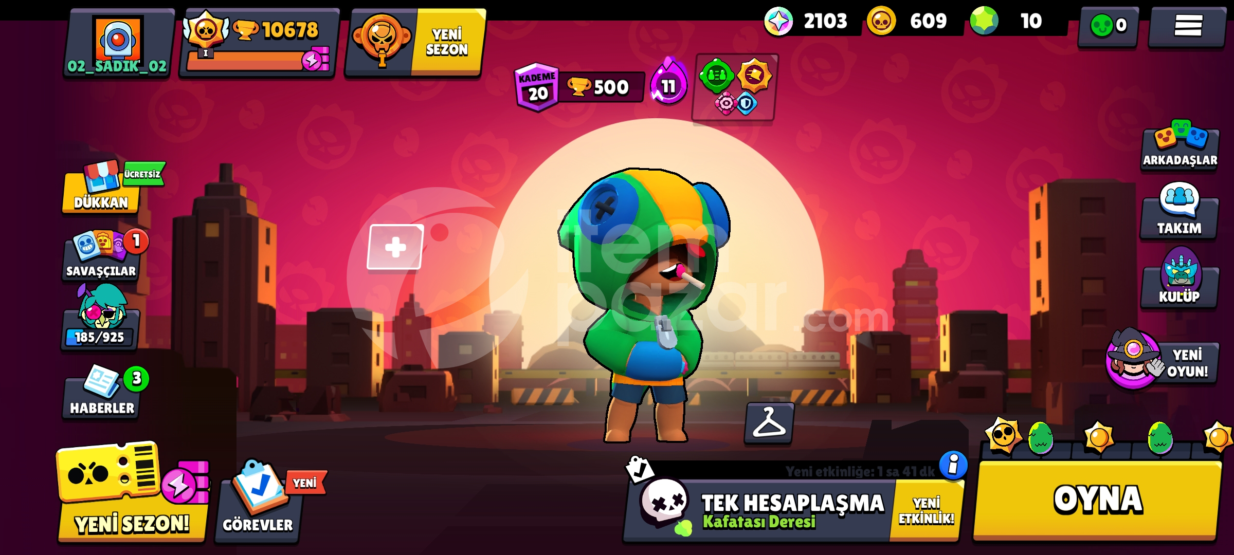 brawl stars hesabı 10678 kupa 41 karakter 