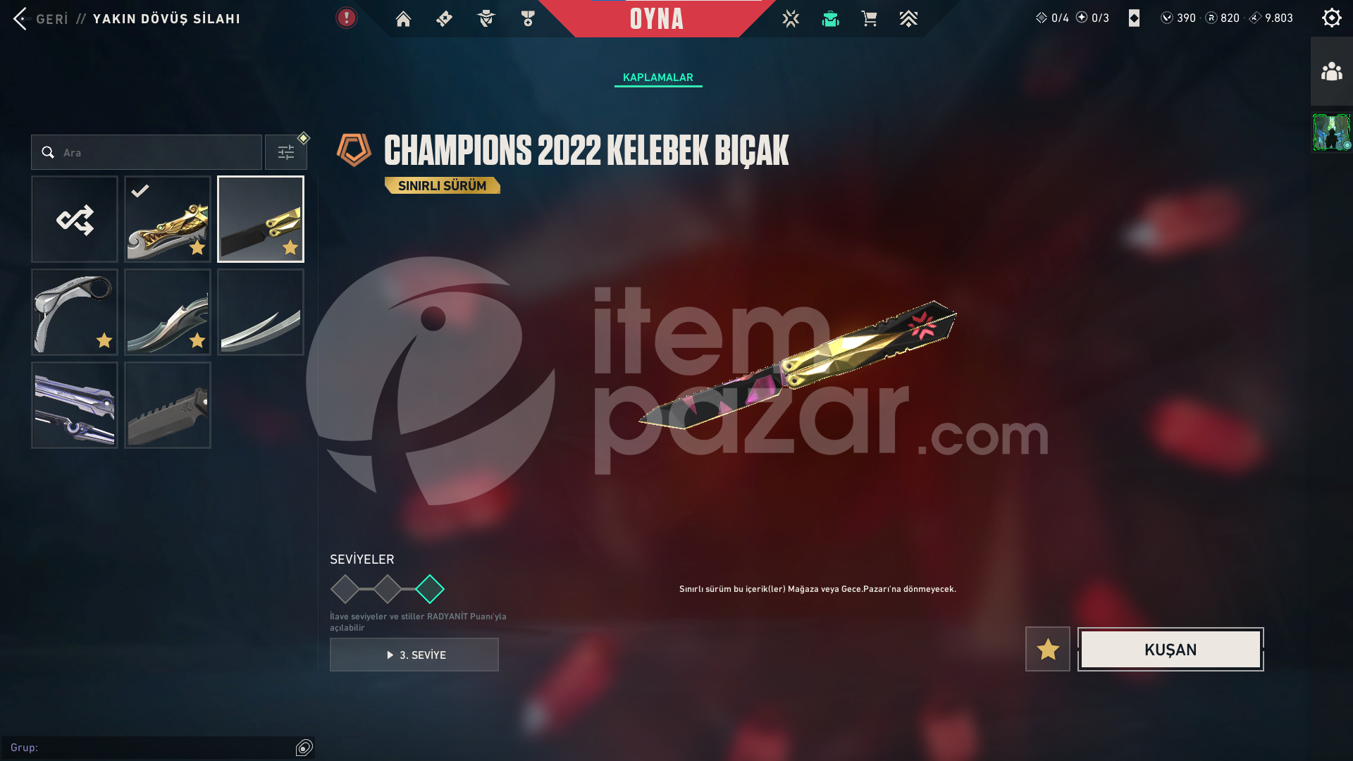 Champions 2022 Kelebek Bıçak 820 RP 45Skin Kaos