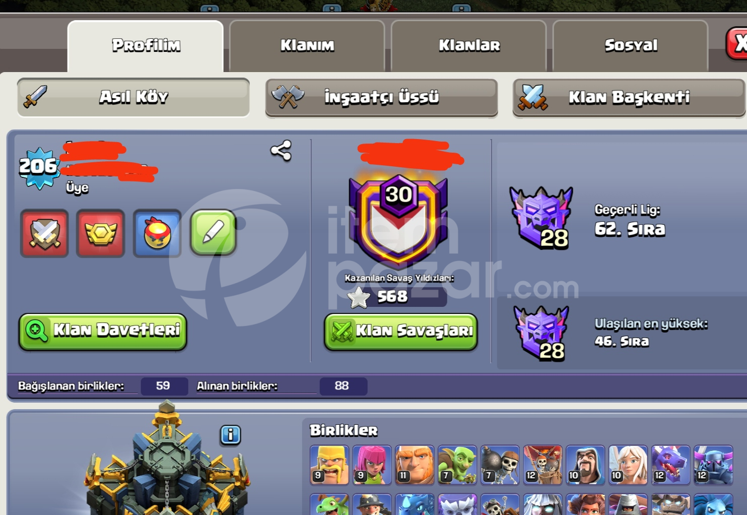 Clash of clans +4 yillik hesap +210 level max 