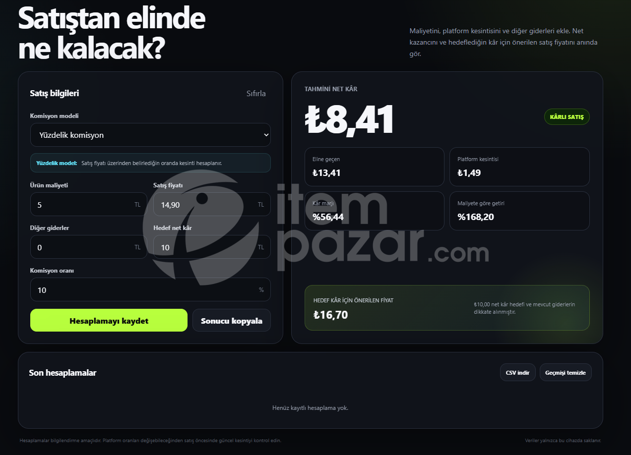 Dijital Ürün Kâr ve Komisyon Hesaplayıcı