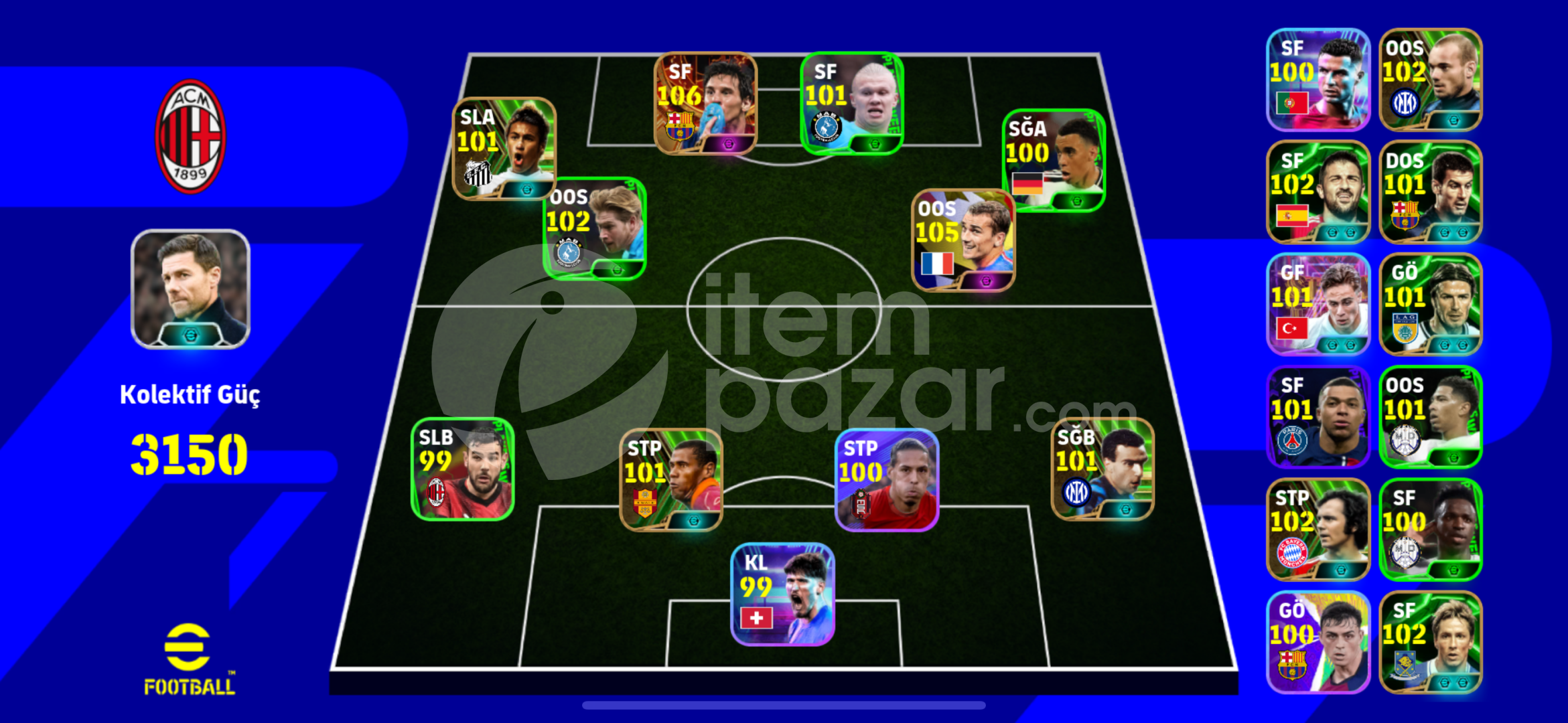 E football Pes Hesap -105 grizmann 106 messi 