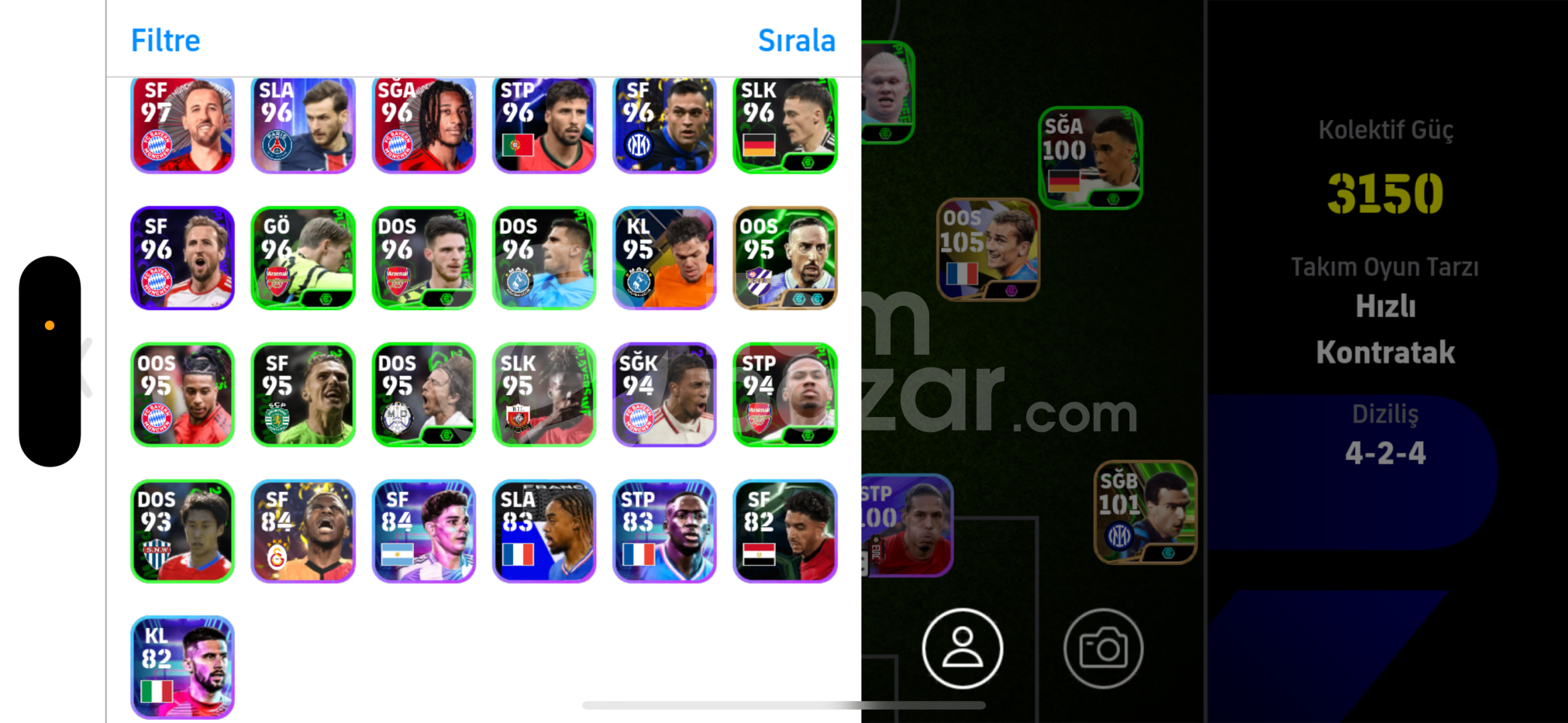 E football Pes Hesap -105 grizmann 106 messi 