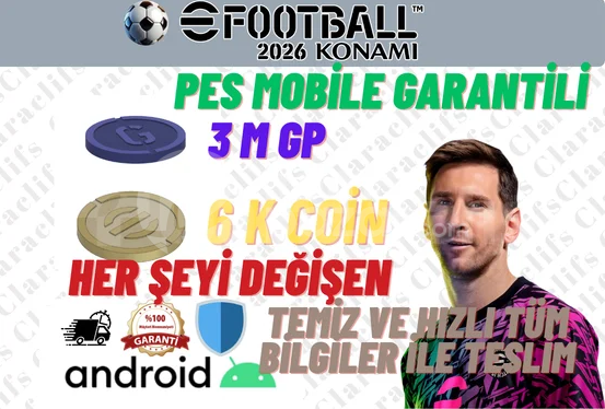 EFOOTBALL ANDROID 6K COIN + 3M GP TERTEMİZ