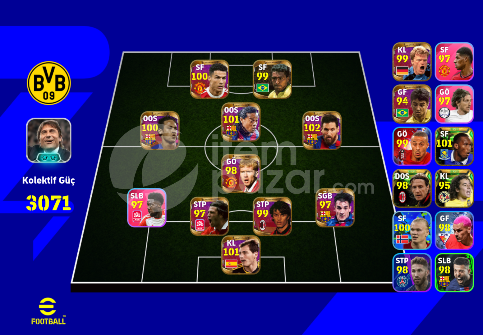 3290Kg TEK BAĞ 110 Messi 109 Hazard 108 Totti