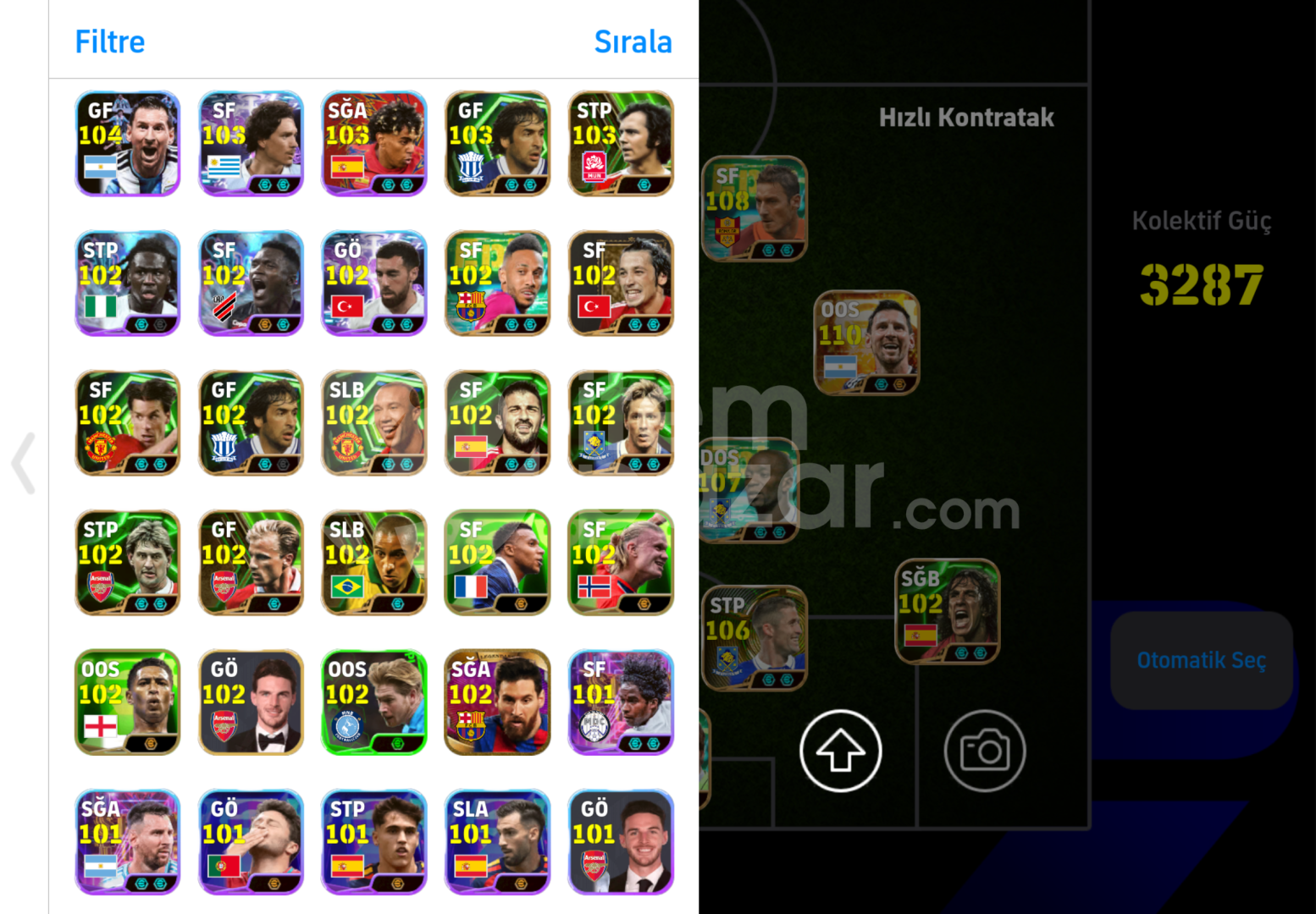 3290Kg TEK BAĞ 110 Messi 109 Hazard 108 Totti