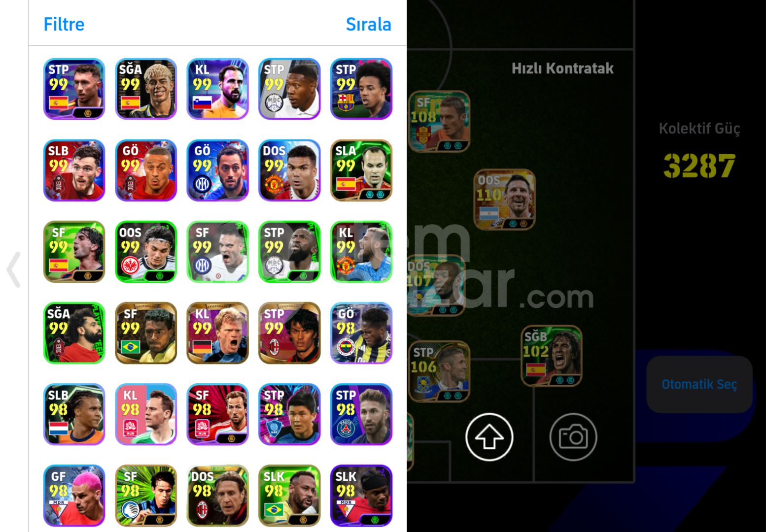 3290Kg TEK BAĞ 110 Messi 109 Hazard 108 Totti